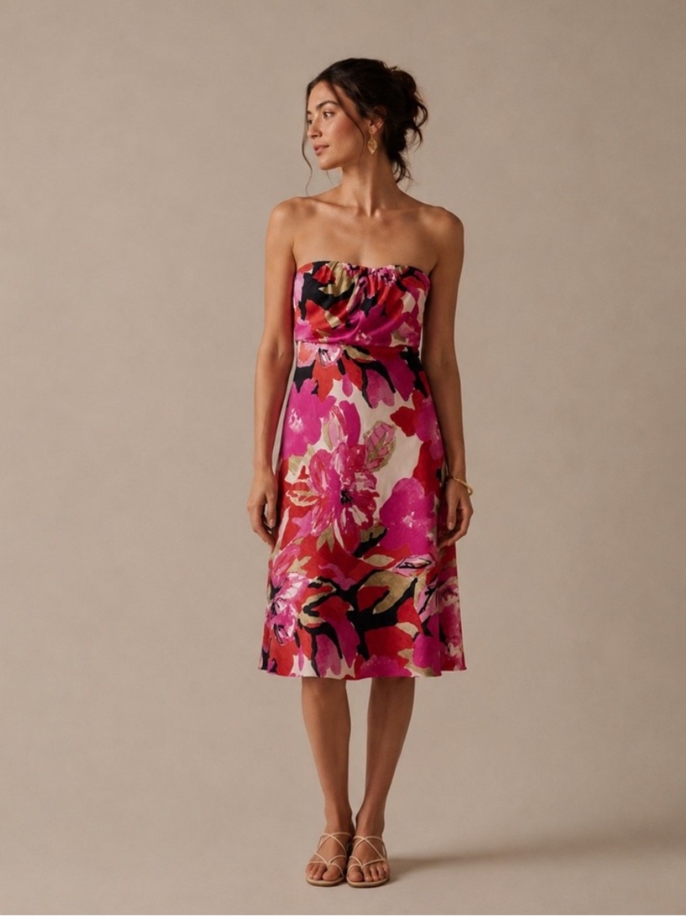 Banana Republic Vintage 100% Silk Strapless Midi Dress